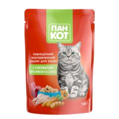 Корм для кошек влажный с кроликом в соусе, 100г (пауч), ТМ Пан Кот, Украина