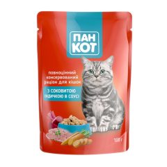Корм для кошек влажный с индейкой в соусе, 100г (пауч), ТМ Пан Кот, Украина
