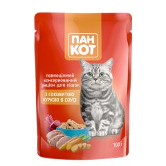 Корм для кошек влажный с курицей в соусе, 100г (пауч), ТМ Пан Кот, Украина