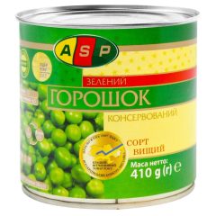 Горошек консервированный, 410г (ж/б), ТМ ASP, Украина