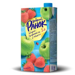 Сок яблочно-клубничный с мякотью, 1л, ТМ Доброе утро, Украина