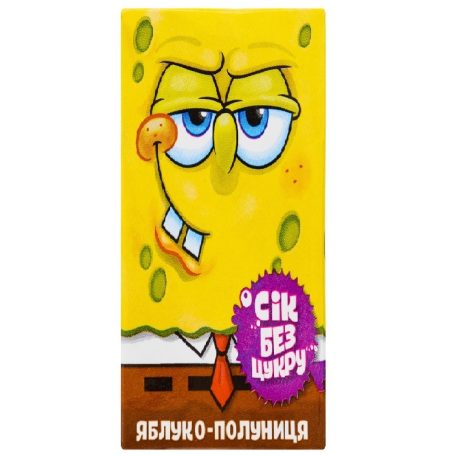 Сок «Губка Боб» яблочно-клубничный, 200мл, ТМ Sponge Bob, Украина.