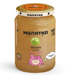 Пюре яблоко (стекло), 180г, ТМ Малышка, Украина