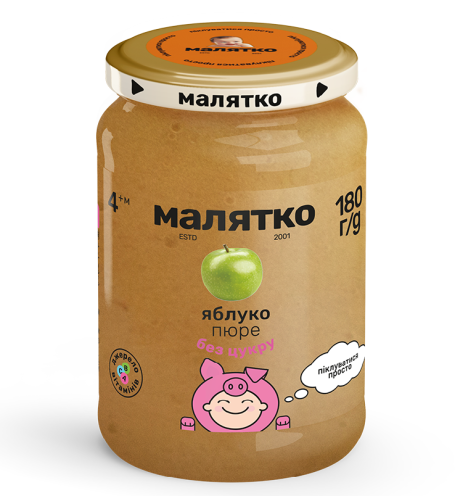 Пюре яблоко (стекло), 180г, ТМ Малышка, Украина