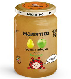 Пюре груша-яблоко (стекло), 180г, ТМ Малышка, Украина