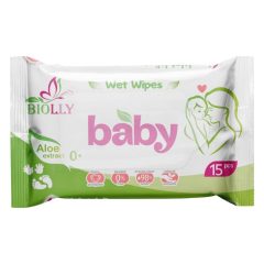 Серветки вологі (15шт) для дітей, ТМ Biolly, Україна
