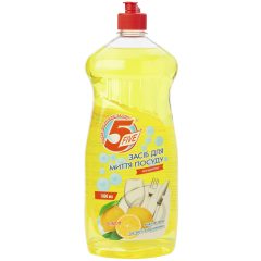Засіб для миття посуду лимон, 1л, ТМ 5 Five, Україна