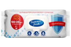Серветки вологі антибактеріальні, 120шт (з клпаном), ТМ Summer Fresh, Україна (10шт*уп)