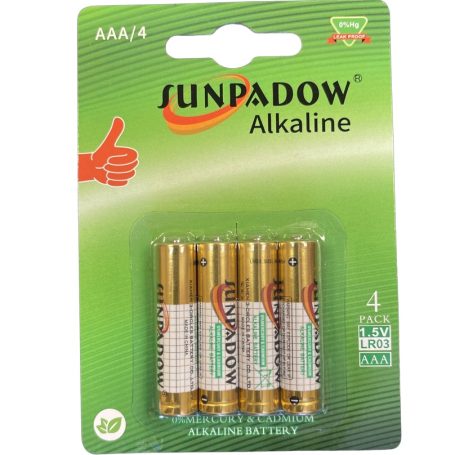 Батарейки щелочные LR 3/AAA минипальчиковые, 4шт, ТМ Sunpadow, Китай