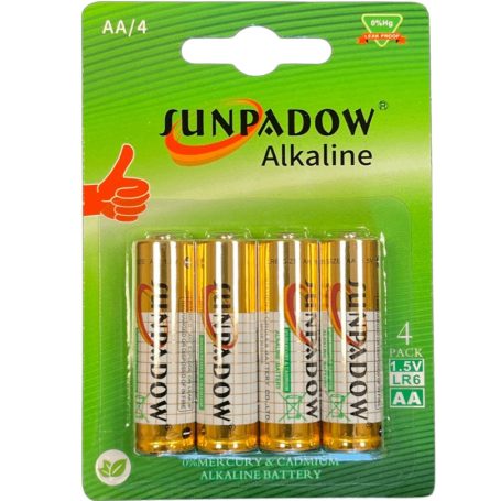 Батарейки LR 6/AA, 4шт, ТМ Sunpadow, Китай