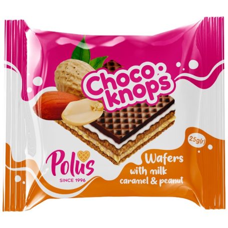 Вафли CRISPY-KNOPS молоко-карамель-арахис, 25г, ТМ Polus, Украина
