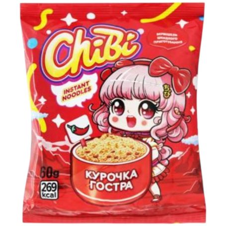Вермишель быстрого приготовления со вкусом курицы острая, 60г, ТМ ChiBi,Украина