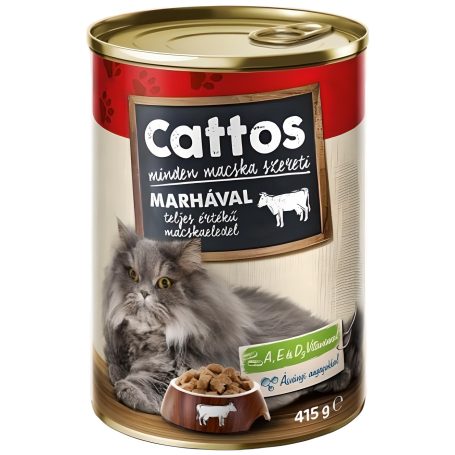 Корм для котів вологий з яловичиною, 415г (ж/б),ТМ Cattos, Угорщина