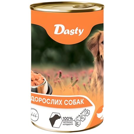Корм для собак вологий з куркою, 1240г (ж/б),ТМ Dasty, Угорщина