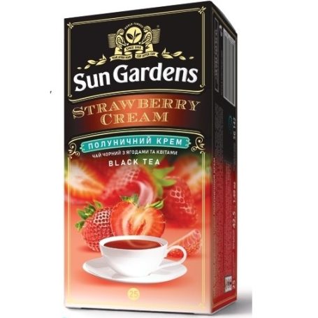 Чай пакетированный чорный в конвертиках Клубниный крем, 25шт, ТМ Sun Gardens, Украина