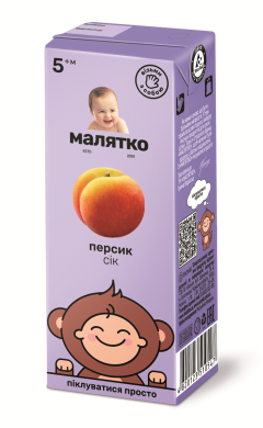 Сок детский персик с мякотью, 200 мл, ТМ Малятко, Украина