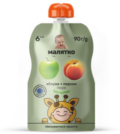 Пюре яблуко-персик, 90г, ТМ Малятко, Україна