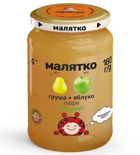 Пюре груша-яблоко (стекло), 180г, ТМ Малышка, Украина